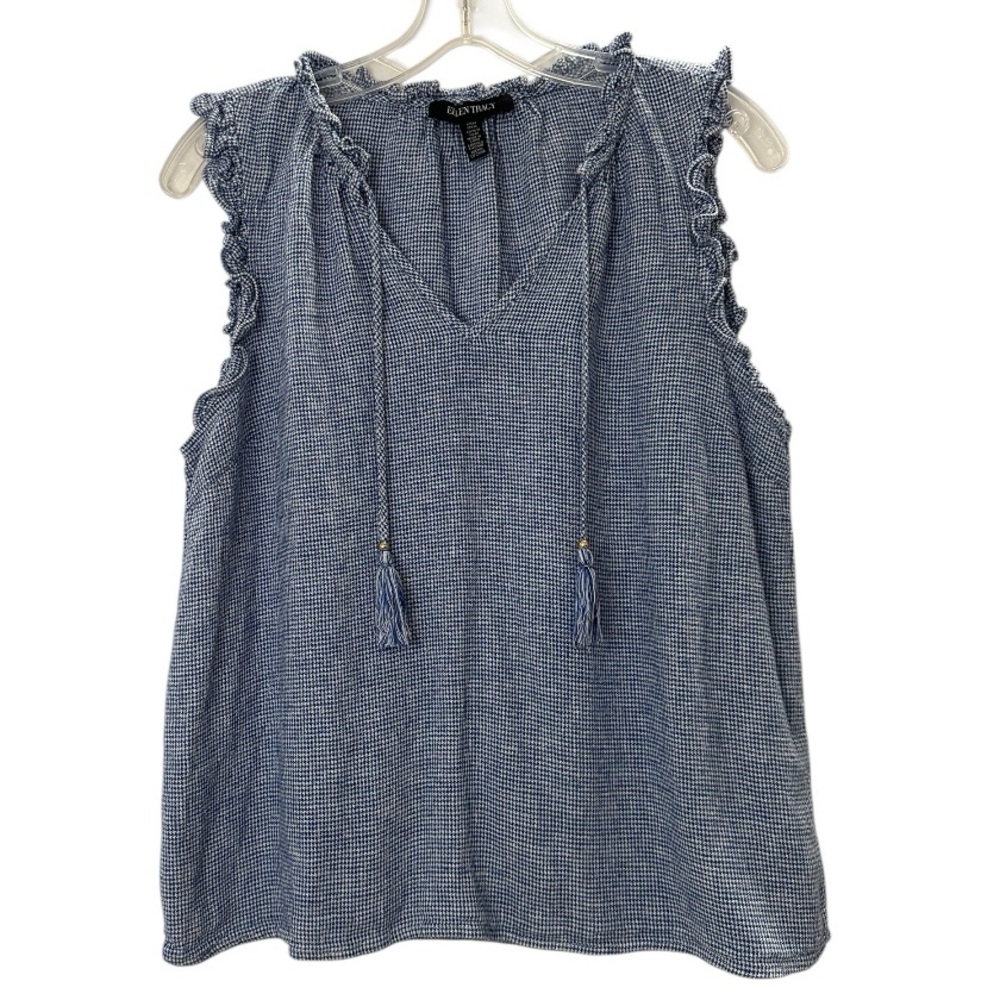 Ellen Tracy Sleeveless Micro Houndstooth Top Blue Size M